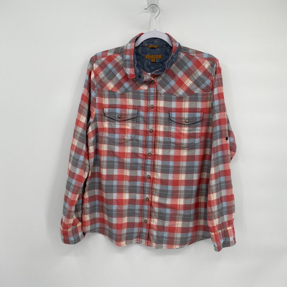 Jachs Girlfriend Flannel Orange Plaid Button Down Paisley Inside Medium